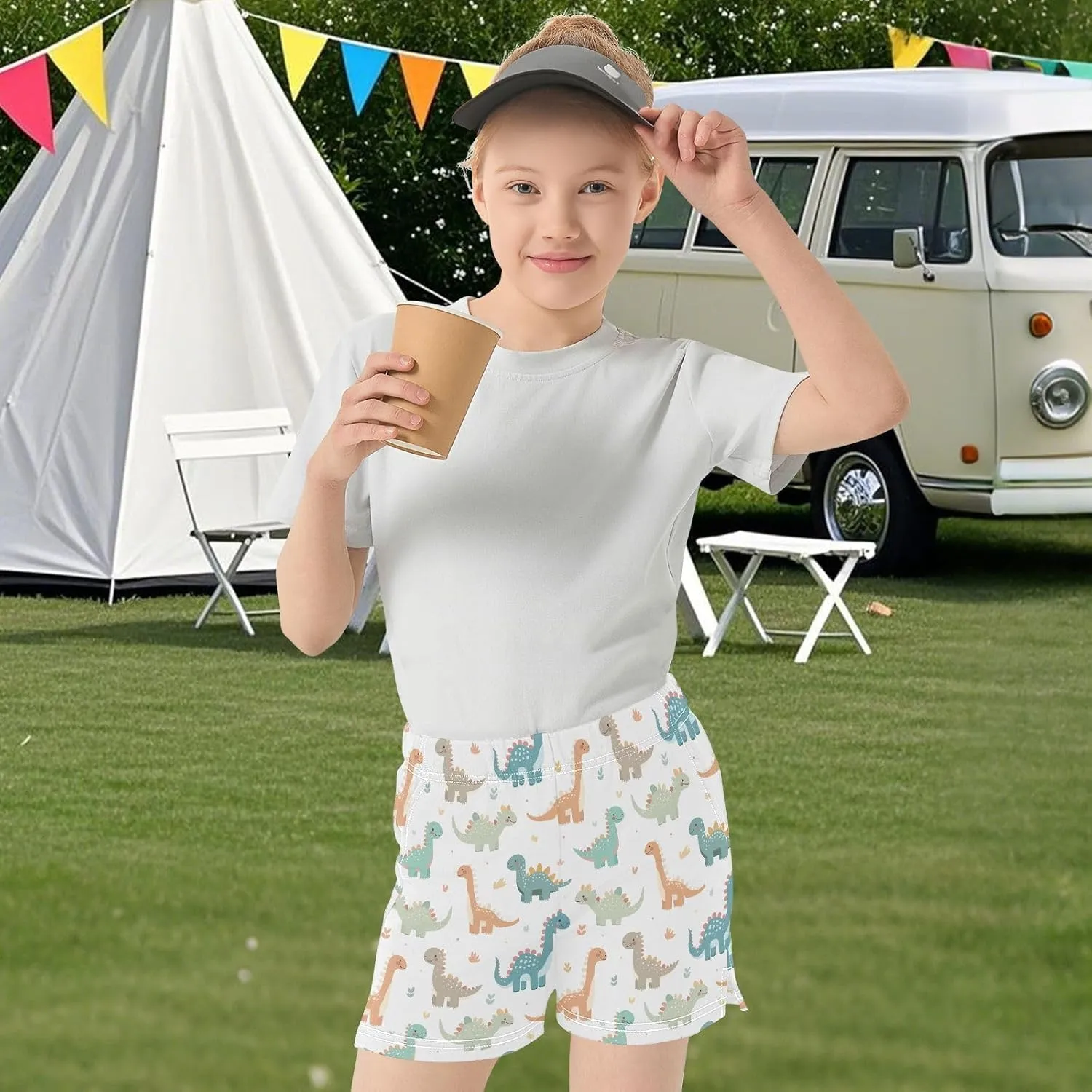 Girls Running Shorts Active Short Summer Sports Shorts with Pocket for Kids 7-15 Years