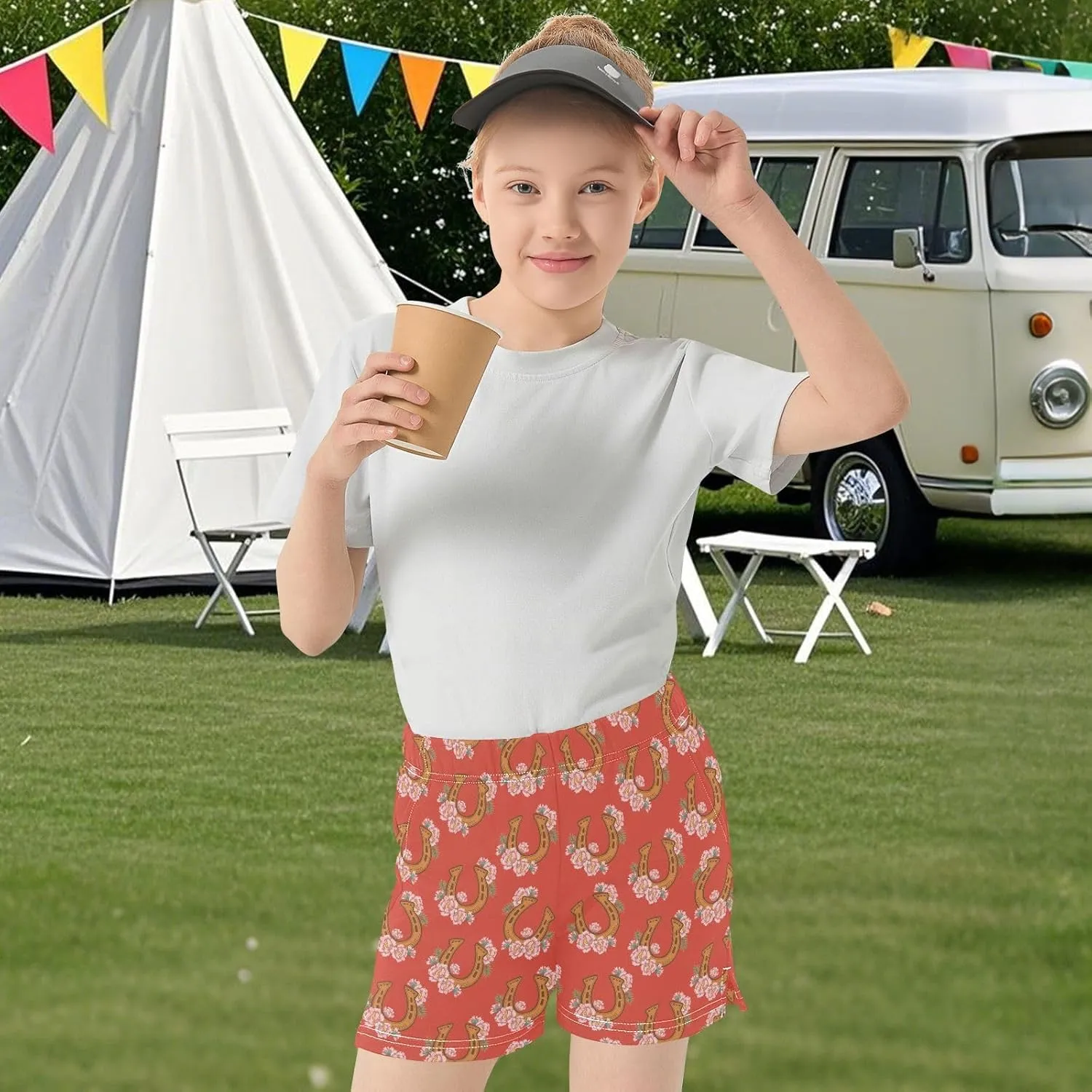 Girls Running Shorts Active Short Summer Sports Shorts with Pocket for Kids 7-15 Years