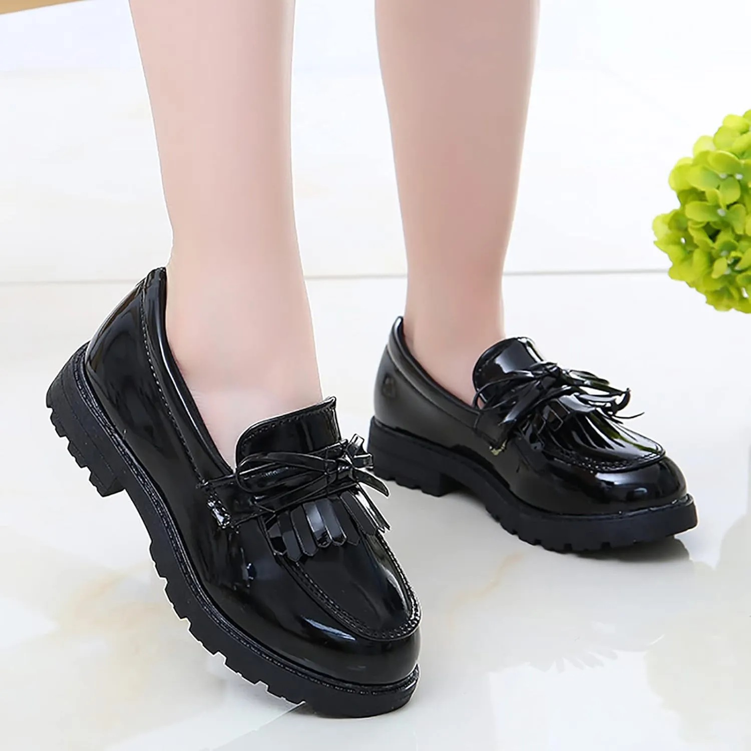 Girls Slip On Leather Loafer Tassel Bow School Dress Shoes For Girls Girls Dress up