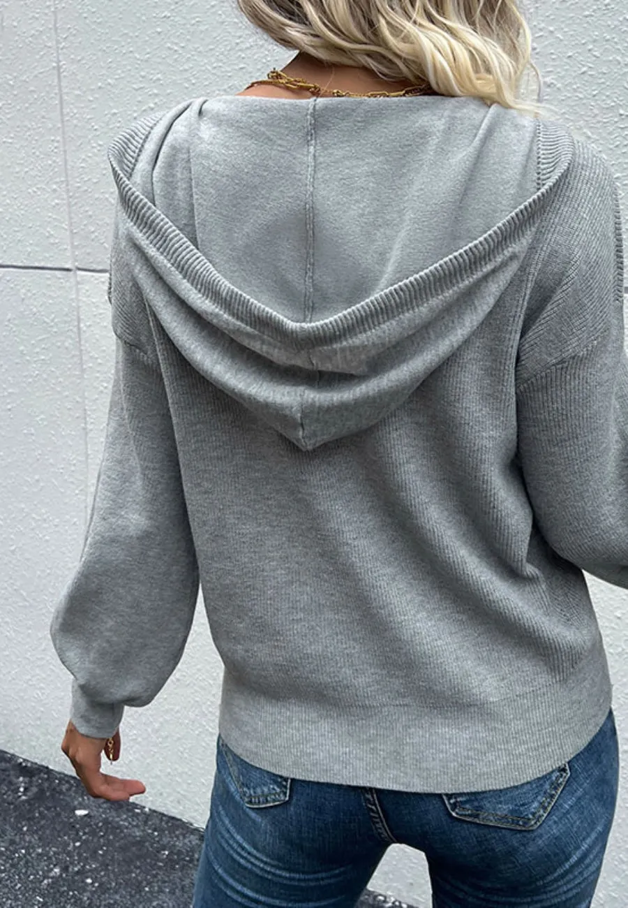 Henley Ribbed Knit Hoodie