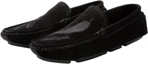 HOOENG Driving Moccasins Smoking Loafer for Men Genuine Leather Round Toe Leaf Embroidery Perforated Faux Fur Lined Option Soft Flat Heel Resistant Flexible (Color : Black, Size : 7.5 M US)
