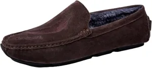 HOOENG Driving Moccasins Smoking Loafer for Men Genuine Leather Round Toe Leaf Embroidery Perforated Faux Fur Lined Option Soft Flat Heel Resistant Flexible (Color : Brown Lined, Size : 7.5)