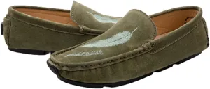 HOOENG Driving Moccasins Smoking Loafer for Men Genuine Leather Round Toe Leaf Embroidery Perforated Faux Fur Lined Option Soft Flat Heel Resistant Flexible (Color : Green, Size : 8.5)