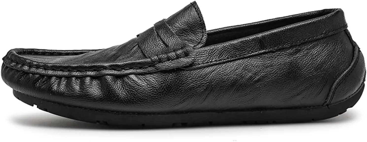 HOOENG Driving Moccasins Smoking Loafer for Men Penny Loafer Genuine Leather Stitching Details Round Toe Anti-Slip Flexible Resistant Driving Slip on