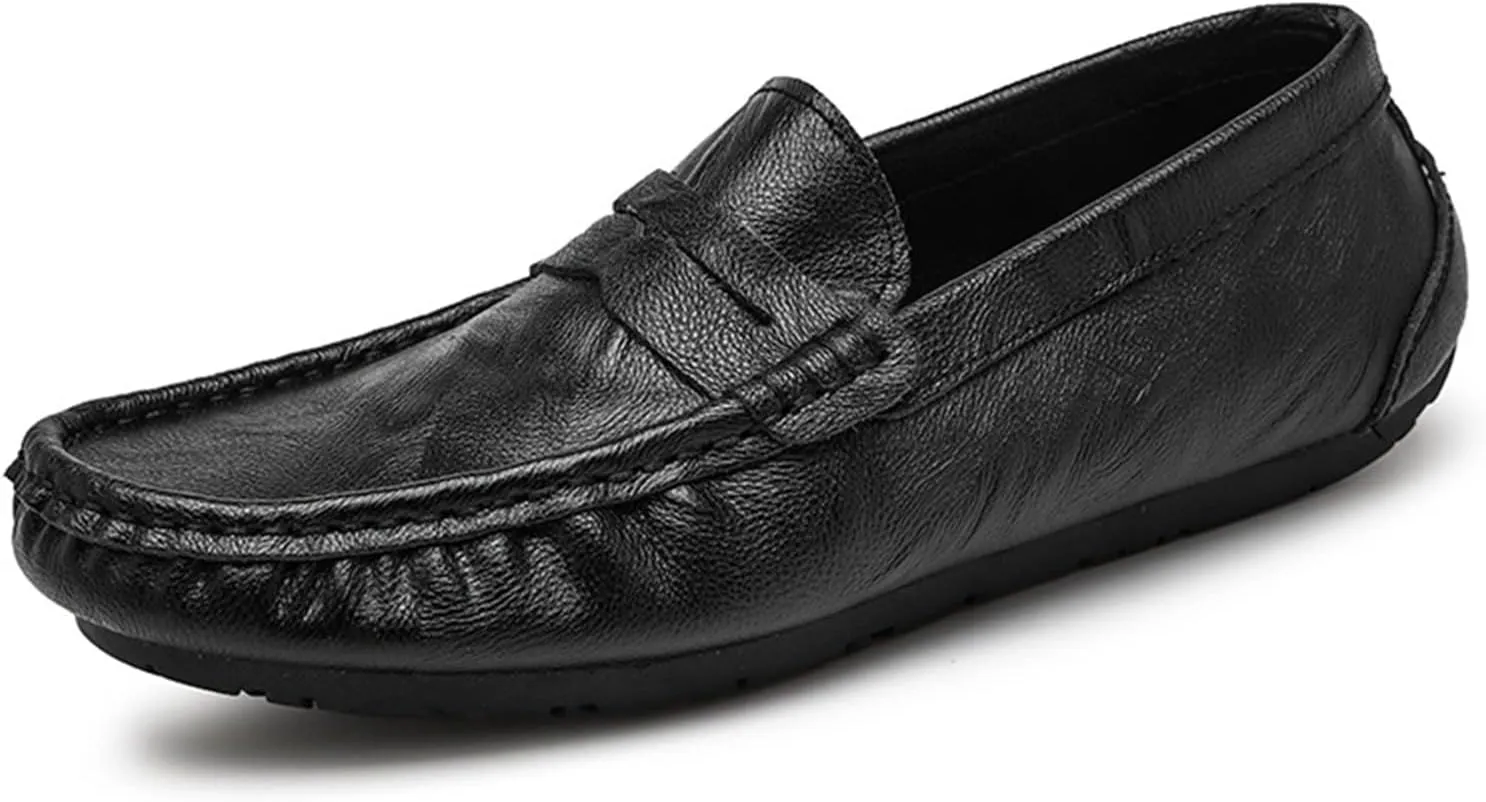 HOOENG Driving Moccasins Smoking Loafer for Men Penny Loafer Genuine Leather Stitching Details Round Toe Anti-Slip Flexible Resistant Driving Slip on