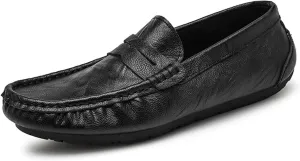 HOOENG Driving Moccasins Smoking Loafer for Men Penny Loafer Genuine Leather Stitching Details Round Toe Anti-Slip Flexible Resistant Driving Slip on