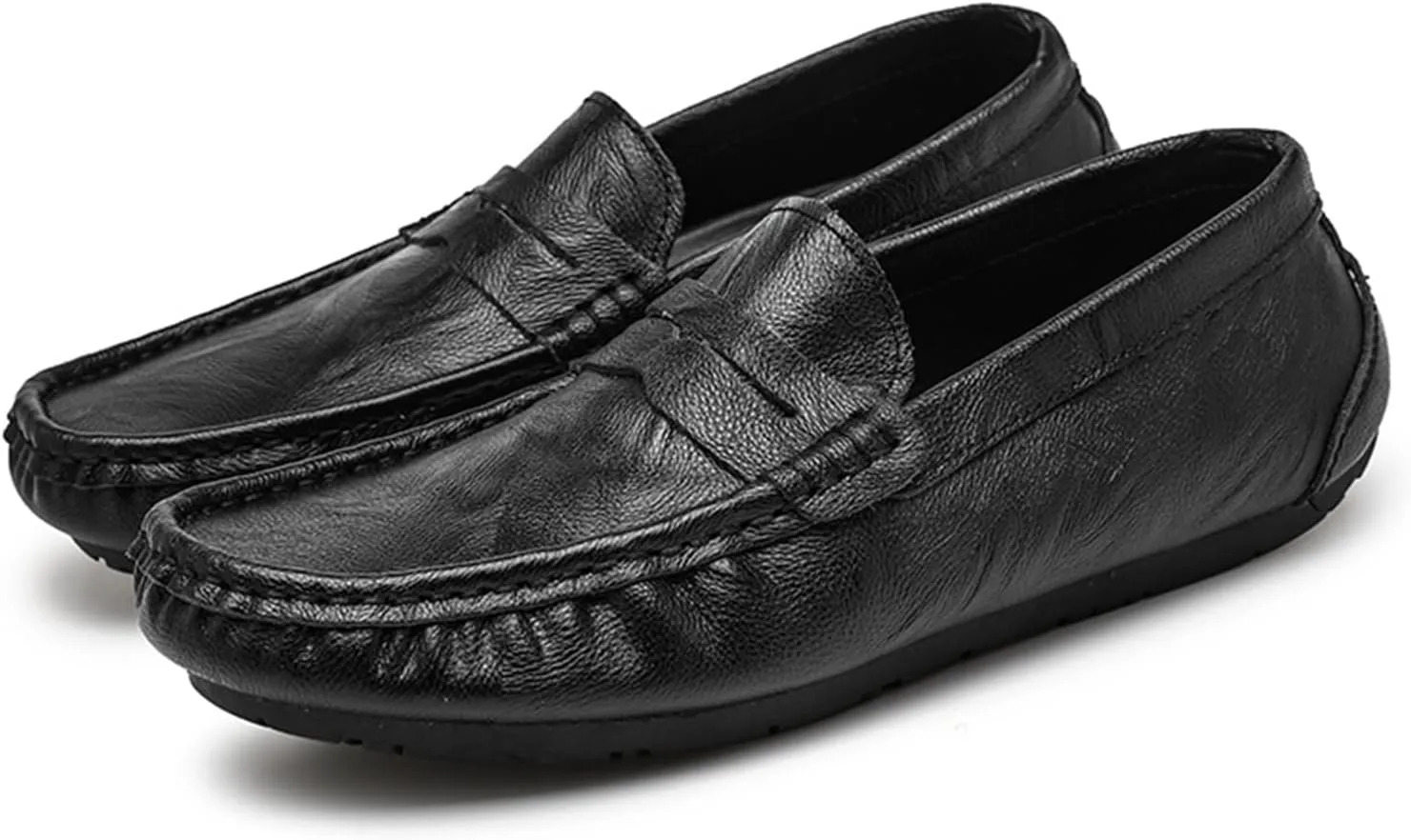 HOOENG Driving Moccasins Smoking Loafer for Men Penny Loafer Genuine Leather Stitching Details Round Toe Anti-Slip Flexible Resistant Driving Slip on