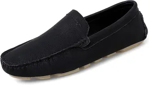 HOOENG Loafer Shoes for Men Genuine Leather Round Toe Stitching Details Litchi Grain Comfortable Flat Heel Resistant Flexible Driving Slip on (Color : Black, Size : 10)