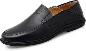 HOOENG Loafers Driving Moccasins Loafer Shoes for Men Genuine Leather Stitching Details Round Toe Flexible Resistant Comfortable Flat Heel Soft Casual Slip on (Color : Black, Size : 7.5)