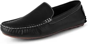HOOENG Smoking Loafer for Men Genuine Leather Stitching Details Round Toe Anti-Slip Lightweight Flexible Resistant Casual Slip On (Color : Black, Size : 9)