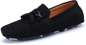 HOOENG Smoking Loafer for Men Genuine Leather Tassel Round Toe Stitching Details Comfortable Flexible Resistant Walking Slip on (Color : Black, Size : 8)