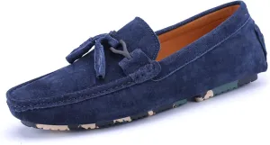 HOOENG Smoking Loafer for Men Genuine Leather Tassel Round Toe Stitching Details Comfortable Flexible Resistant Walking Slip on (Color : Blue, Size : 7)