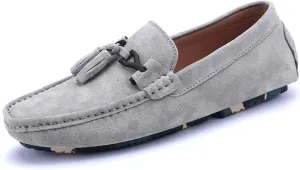 HOOENG Smoking Loafer for Men Genuine Leather Tassel Round Toe Stitching Details Comfortable Flexible Resistant Walking Slip on (Color : Grey, Size : 7.5 M US)
