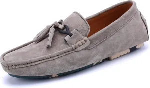 HOOENG Smoking Loafer for Men Genuine Leather Tassel Round Toe Stitching Details Comfortable Flexible Resistant Walking Slip on (Color : Khaki, Size : 7.5 M US)