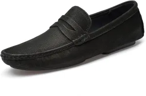 HOOENG Smoking Loafer for Men Penny Loafer Genuine Leather Round Toe Stitching Details Soft Resistant Comfortable Flat Heel Flexible Casual Slip on (Color : Black, Size : 6)
