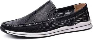 HOOENG Smoking Loafer for Men Round Toe Breathable Lightweight Driving Loafers Flat Heel Flexible Resistant Anti-Slip Lightweight Driving Slip On (Color : Black, Size : 6.5)