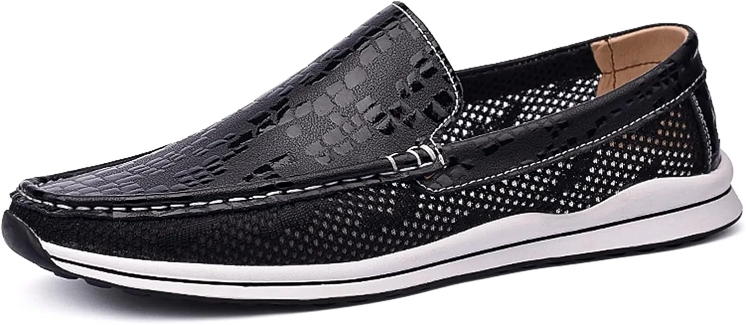 HOOENG Smoking Loafer for Men Round Toe Breathable Lightweight Driving Loafers Flat Heel Flexible Resistant Anti-Slip Lightweight Driving Slip On (Color : Black, Size : 6.5)