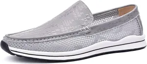 HOOENG Smoking Loafer for Men Round Toe Breathable Lightweight Driving Loafers Flat Heel Flexible Resistant Anti-Slip Lightweight Driving Slip On (Color : Gray, Size : 8.5)