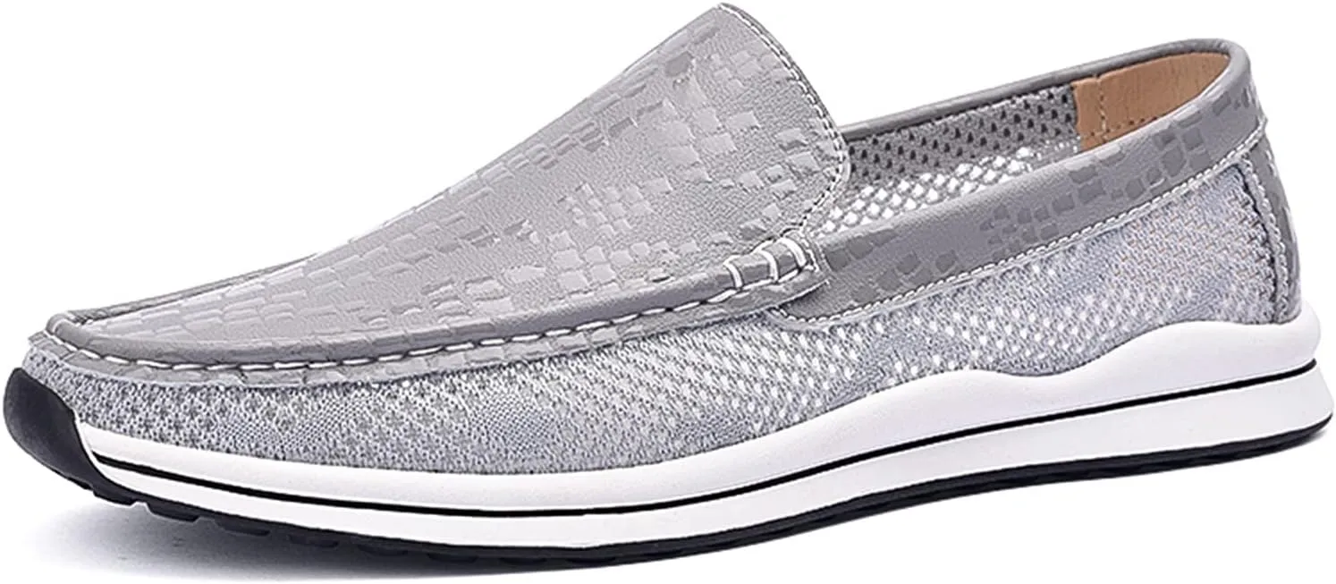 HOOENG Smoking Loafer for Men Round Toe Breathable Lightweight Driving Loafers Flat Heel Flexible Resistant Anti-Slip Lightweight Driving Slip On (Color : Gray, Size : 8.5)