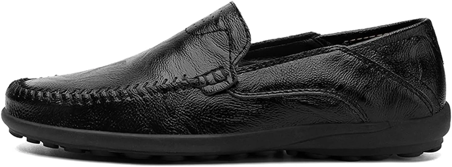 HOOENG Smoking Loafer for Men Stitching Details Simple Driving Loafers Moccasins Shoes Leather Flat Heel Resistant Flexible Anti-Slip Lightweight Driving (Color : Black, Size : 6.5)