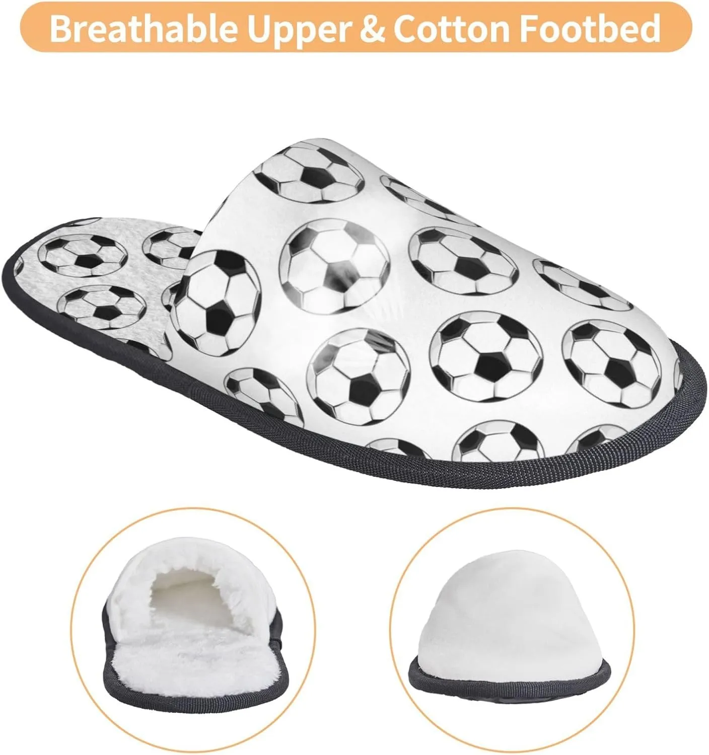 House Slippers for Womens Men - white soccer balls football Soft House Shoes Fuzzy Slippers, Lightweight Slip-On Cozy House Slippers for Womens Indoor Outdoor