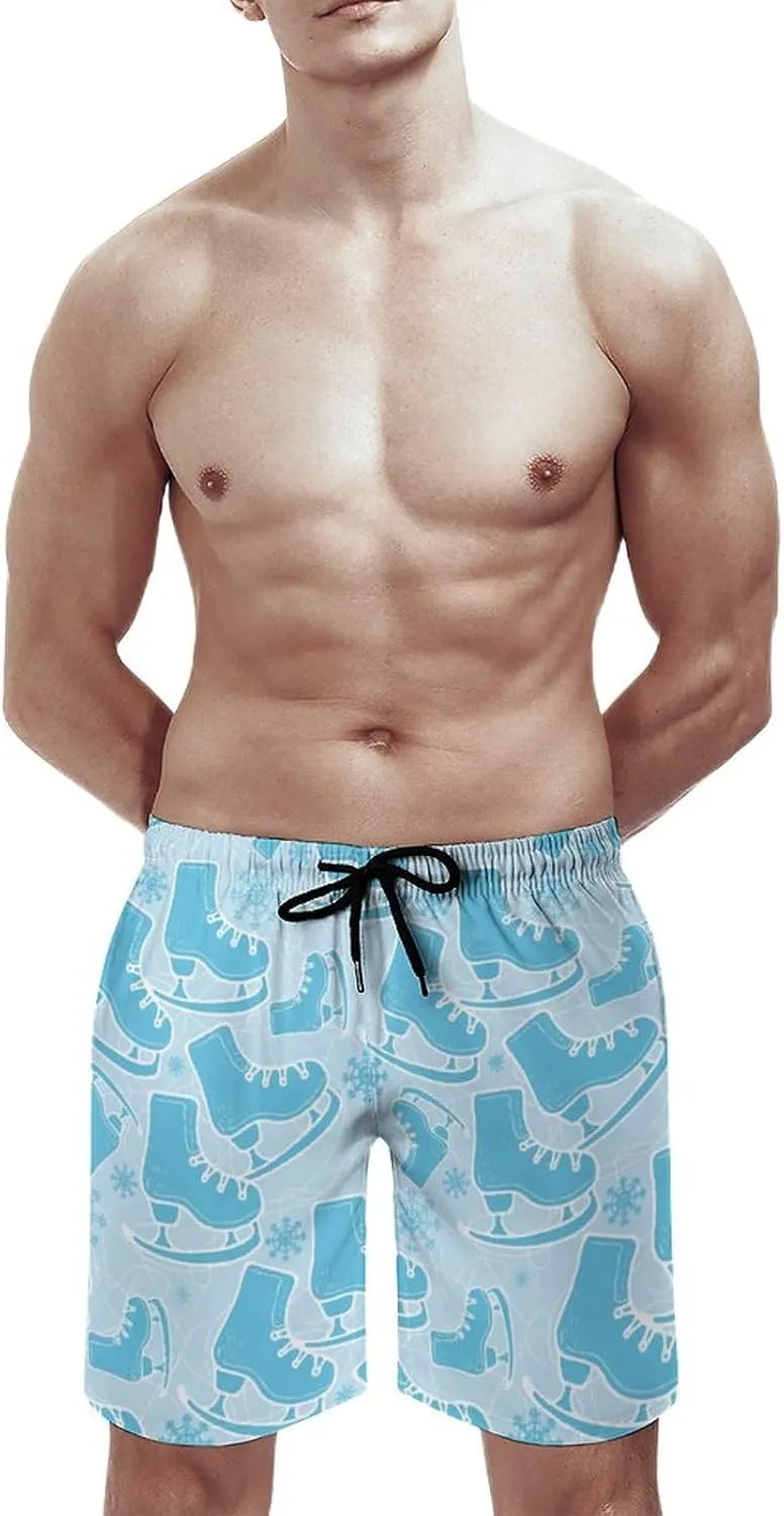 Ice-Skate Figure Skating Shoes Mens Swim Trunks with Mesh Lining Stretch Swimming Shorts Quick Dry with Pockets for Beach