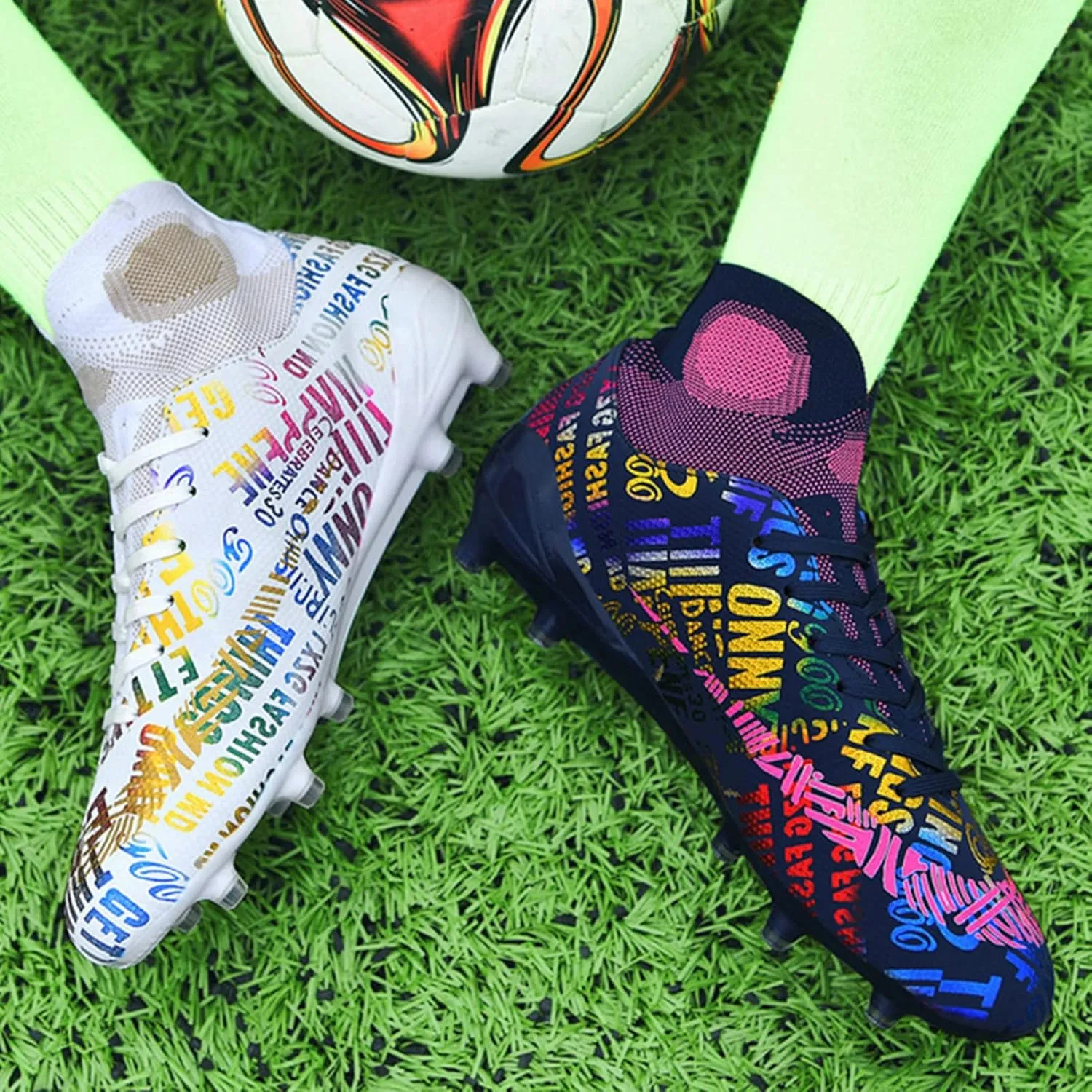 Indoor Youth Football Cleats,Outdoor Sports Fg/Ag Cleats Men Football Shoes,High-Top Comfortable Turf Kids Soccer Cleats,Breathable Lightweight,for Athletics