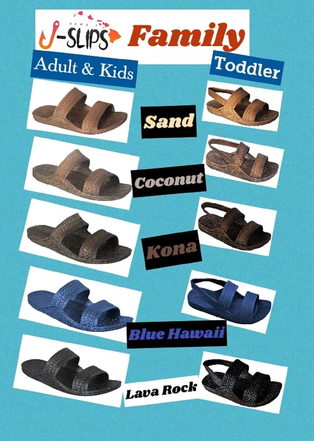 J-Slips Kids Sandals - Comfortable Boys and Girls Jesus Jandals for Beach and Summer - Waterproof Hawaiian Slides in 12 Colors, Sandalias
