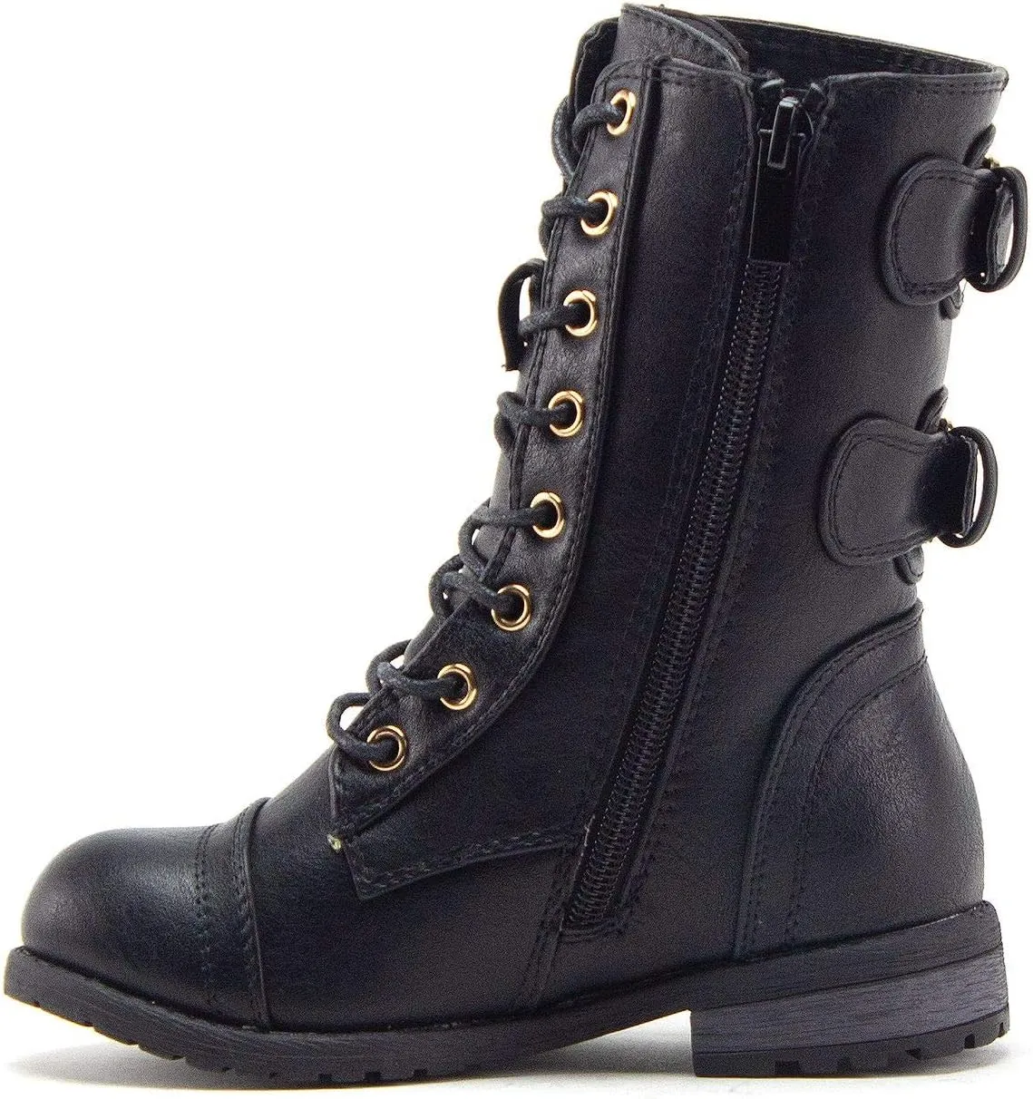 Jazam Little Girls Justina Tall Calf High Combat Zipped Round Toe Riding Dress Boots