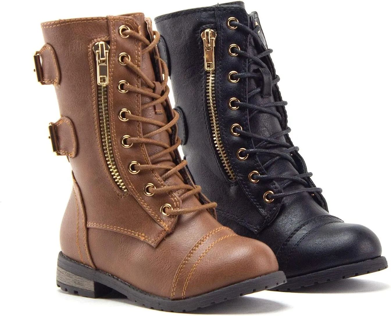 Jazam Little Girls Justina Tall Calf High Combat Zipped Round Toe Riding Dress Boots
