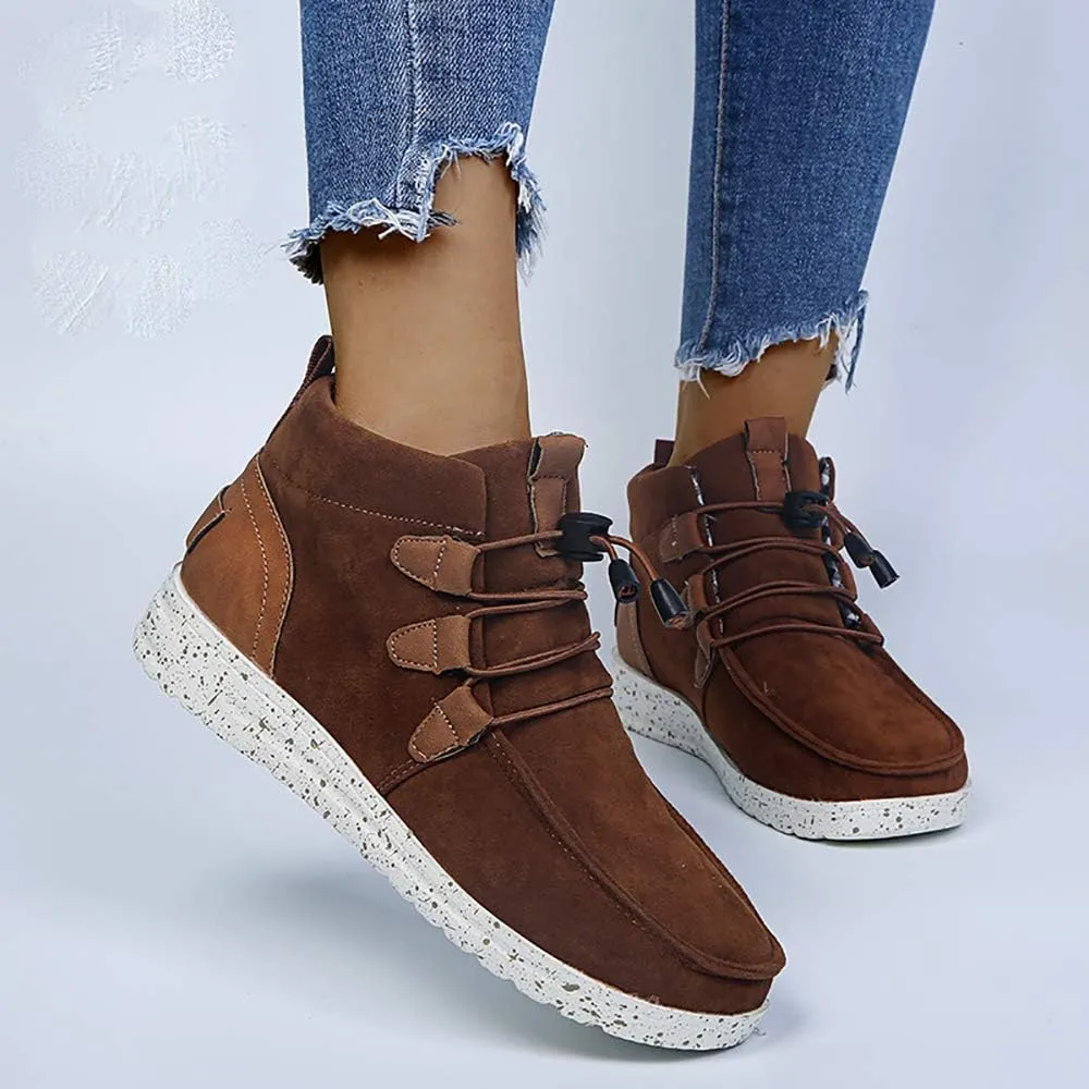 JITUUE Ladies Flat Lace-up Casual Suede Ankle Boots