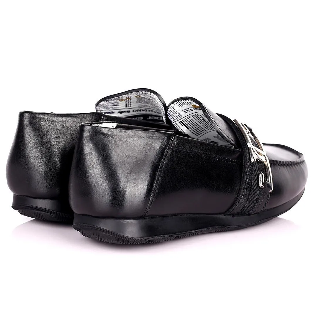 John Galliano Exquisite Double G Logo Designed Leather Shoe - Black