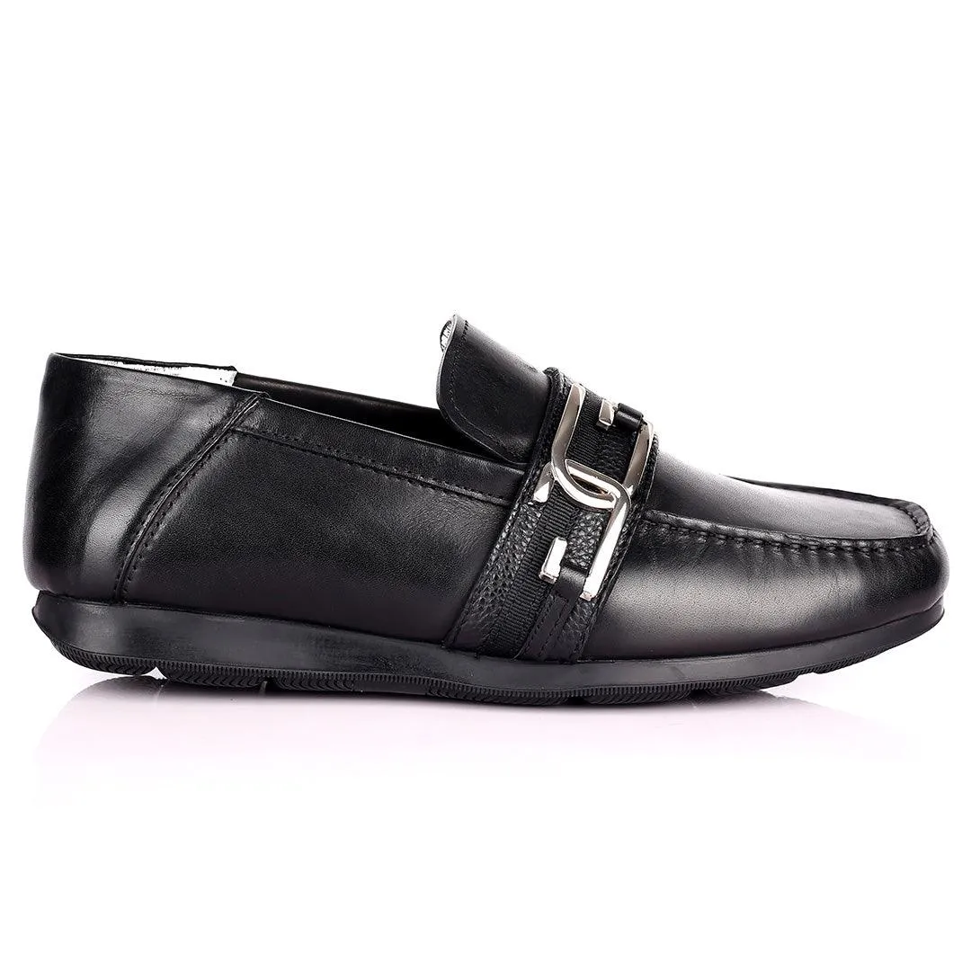 John Galliano Exquisite Double G Logo Designed Leather Shoe - Black