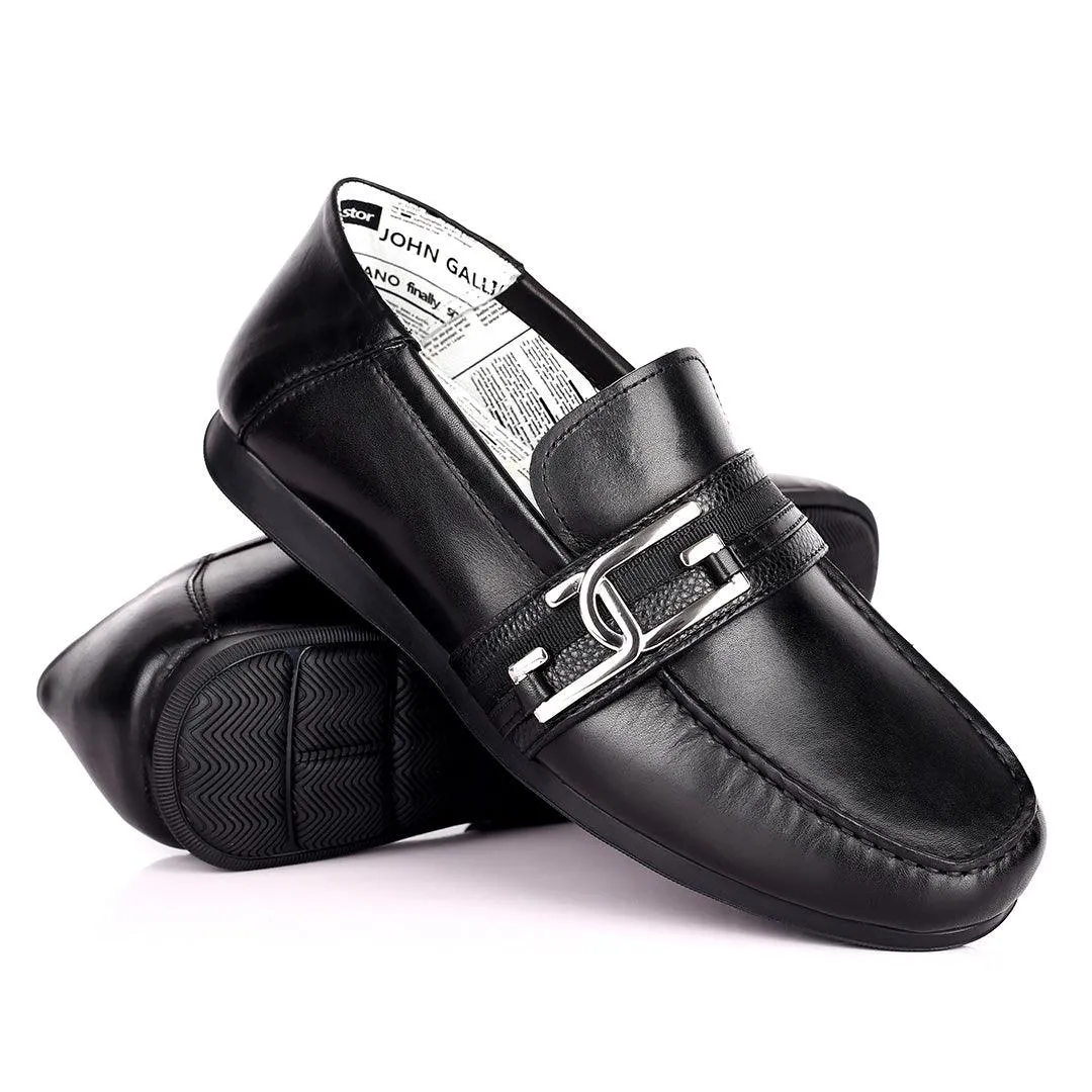 John Galliano Exquisite Double G Logo Designed Leather Shoe - Black