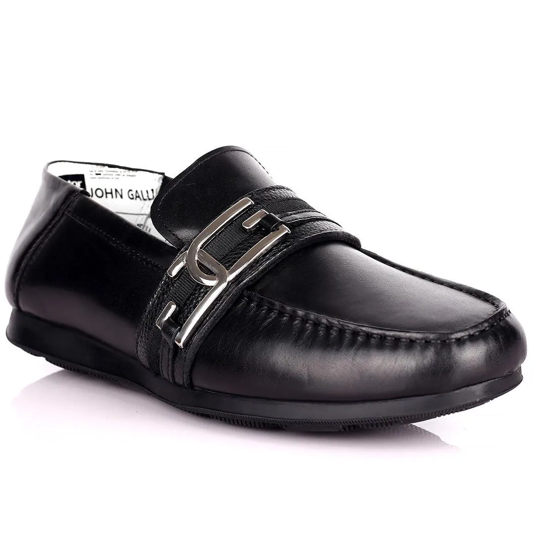 John Galliano Exquisite Double G Logo Designed Leather Shoe - Black