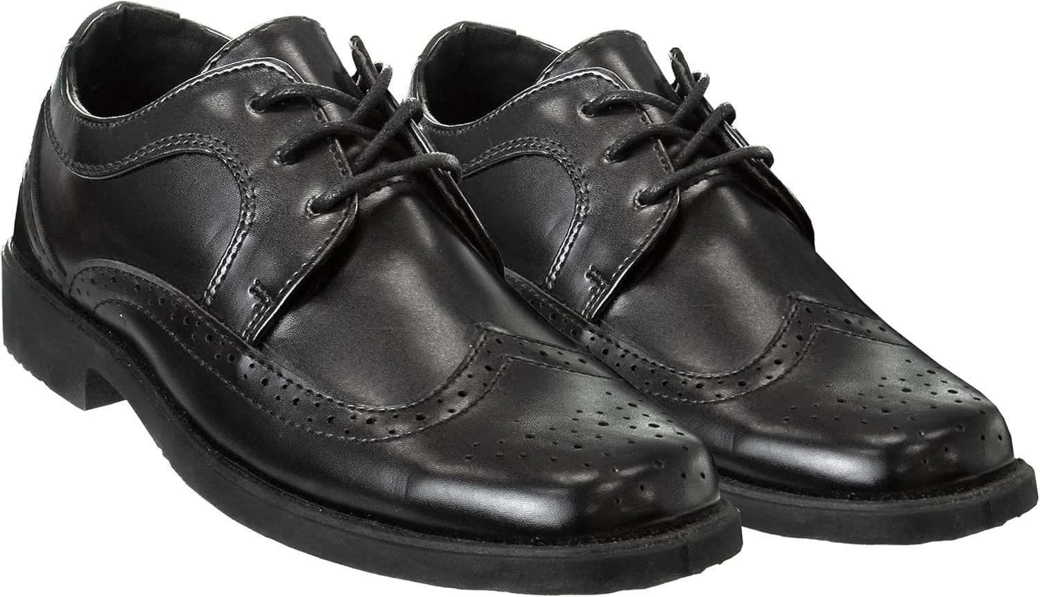 Josmo Boys Classic Comfort Oxford Shoe - Wing Tip Formal Dress Shoes lace up - Black/Brown (Sizes: 7-10 Toddler / 11-2 Little Kid / 3-6 Big Kid)