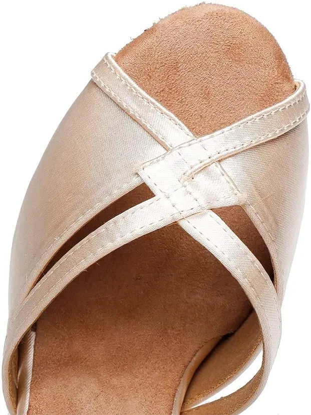 JUODVMP Women Ballroom Dance Shoes Salsa Latin Shoes Heels Peep-Toe Modle YCL350