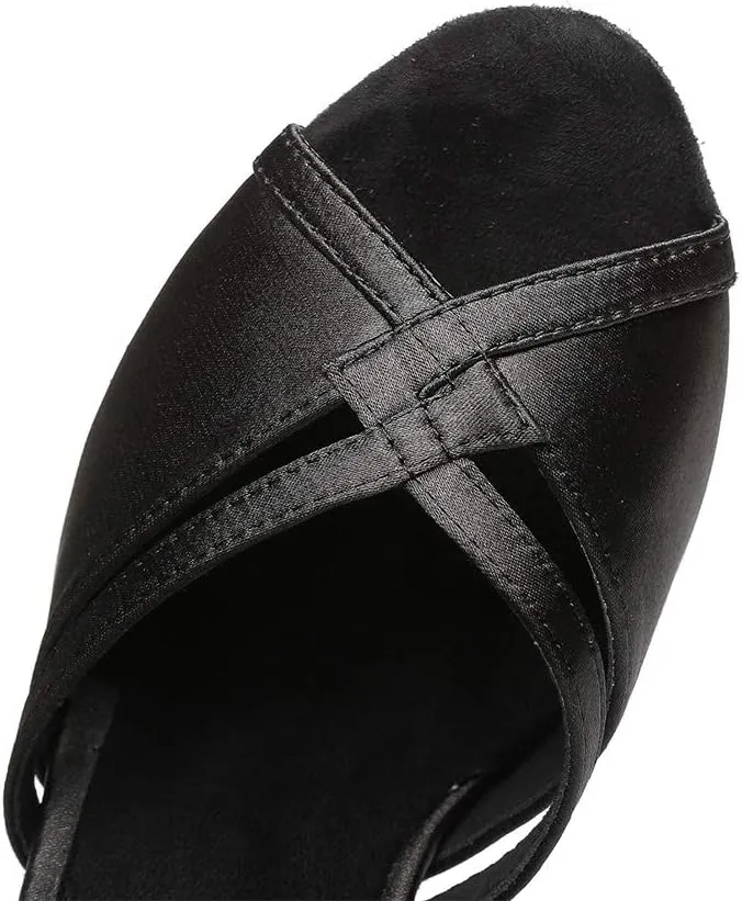 JUODVMP Women Ballroom Dance Shoes Salsa Latin Shoes Heels Peep-Toe Modle YCL350