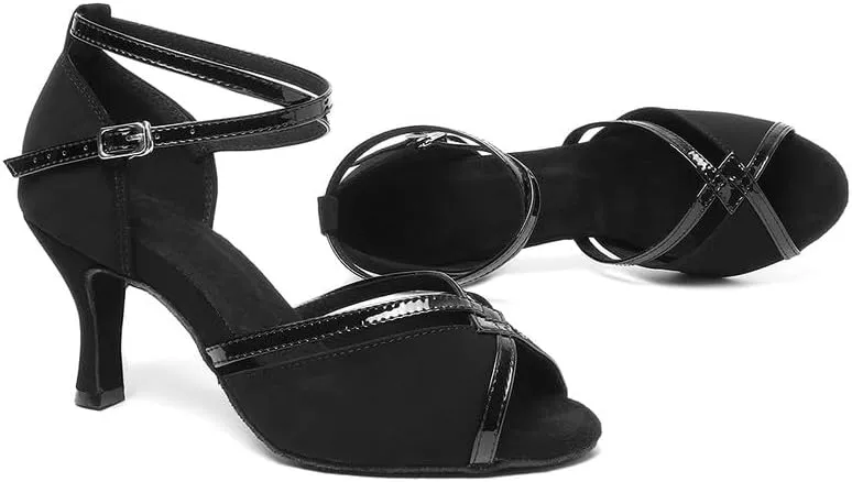 JUODVMP Women Ballroom Dance Shoes Salsa Latin Shoes Heels Peep-Toe Modle YCL350