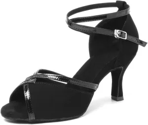JUODVMP Women Ballroom Dance Shoes Salsa Latin Shoes Heels Peep-Toe Modle YCL350