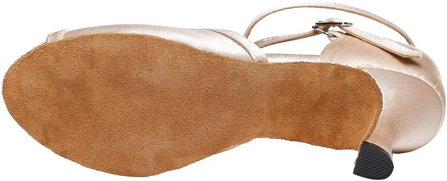 JUODVMP Women Ballroom Dance Shoes Salsa Latin Shoes Heels Peep-Toe Modle YCL350
