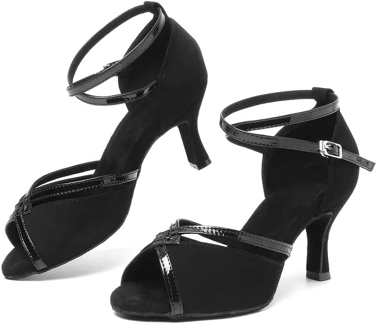 JUODVMP Women Ballroom Dance Shoes Salsa Latin Shoes Heels Peep-Toe Modle YCL350