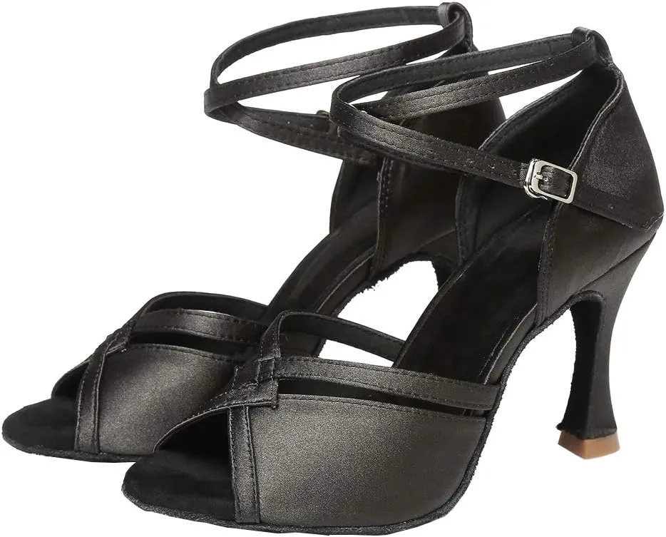JUODVMP Women Ballroom Dance Shoes Salsa Latin Shoes Heels Peep-Toe Modle YCL350