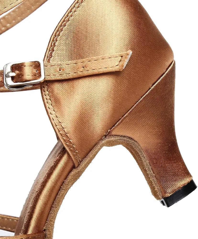 JUODVMP Women Ballroom Dance Shoes Salsa Latin Shoes Heels Peep-Toe Modle YCL350