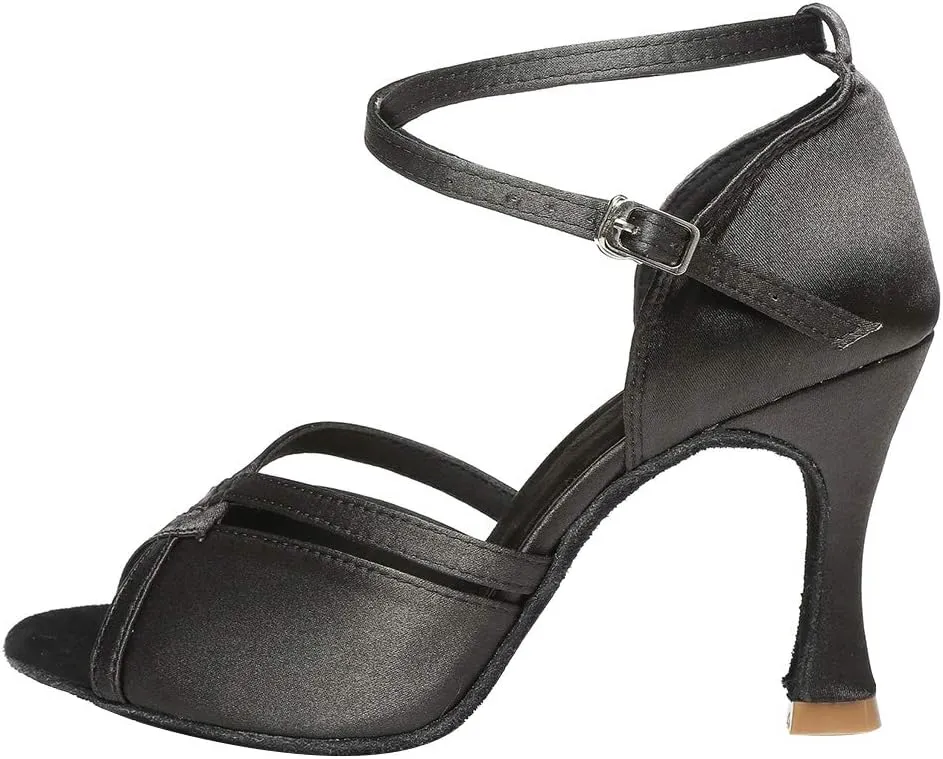JUODVMP Women Ballroom Dance Shoes Salsa Latin Shoes Heels Peep-Toe Modle YCL350