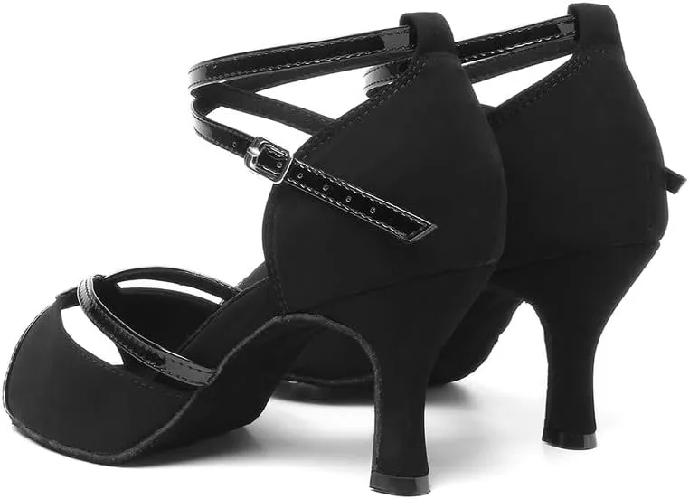 JUODVMP Women Ballroom Dance Shoes Salsa Latin Shoes Heels Peep-Toe Modle YCL350