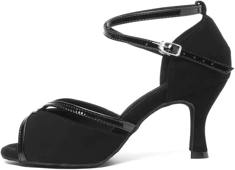 JUODVMP Women Ballroom Dance Shoes Salsa Latin Shoes Heels Peep-Toe Modle YCL350