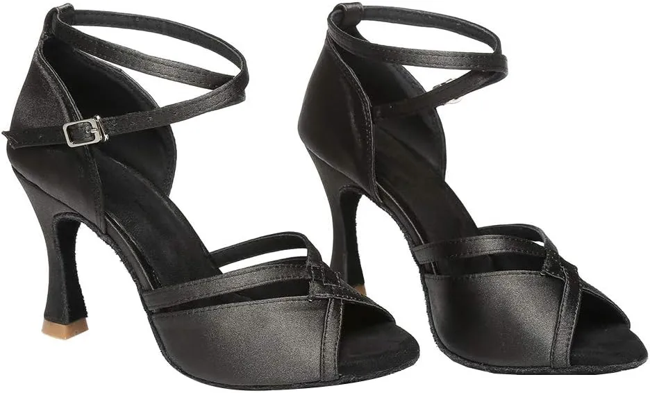 JUODVMP Women Ballroom Dance Shoes Salsa Latin Shoes Heels Peep-Toe Modle YCL350
