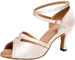 JUODVMP Women Ballroom Dance Shoes Salsa Latin Shoes Heels Peep-Toe Modle YCL350