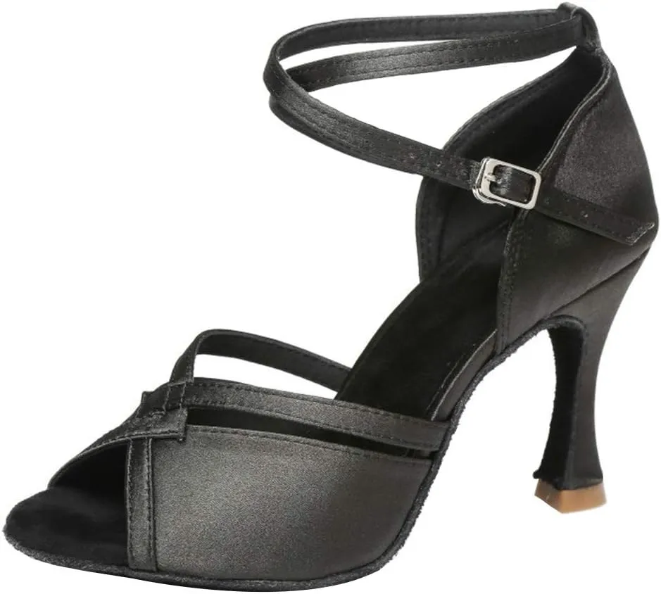 JUODVMP Women Ballroom Dance Shoes Salsa Latin Shoes Heels Peep-Toe Modle YCL350
